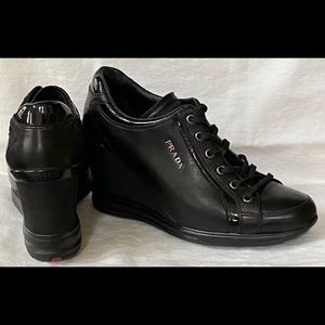 PRADA leather wedge sneaker bootie